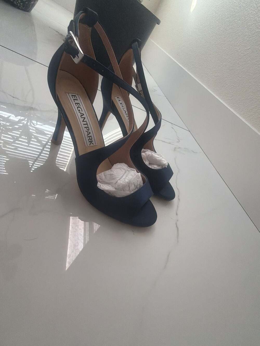 Elegant Park Heels Navy Blue Satin Stiletto Pumps Shoes